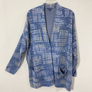 J. Jill  L  Pure Jill POCKETS Artsy BLUE GRAY Indigo Cardigan ~ OVERSIZED